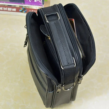 Black Double Zipper Handbags Small Men's Genuine Leather Shoulder for Tablet High Quality Messenger s Male Crossbody Bag
