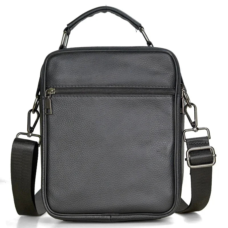 Black Double Zipper Handbags Small Men's Genuine Leather Shoulder for Tablet High Quality Messenger s Male Crossbody Bag
