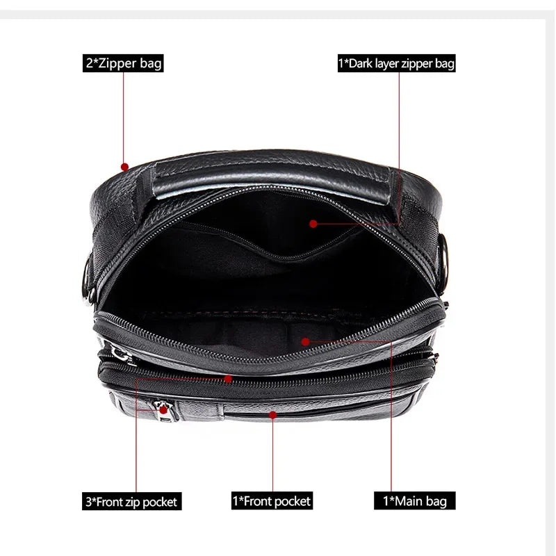 Black Fashion Men Messenger s Genuine Leather Handbags Man Luxury Brand Male Crossbody for Mini Pad Boy Shoulder Bag