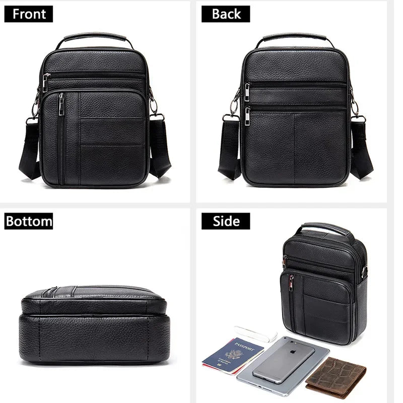 Black Fashion Men Messenger s Genuine Leather Handbags Man Luxury Brand Male Crossbody for Mini Pad Boy Shoulder Bag