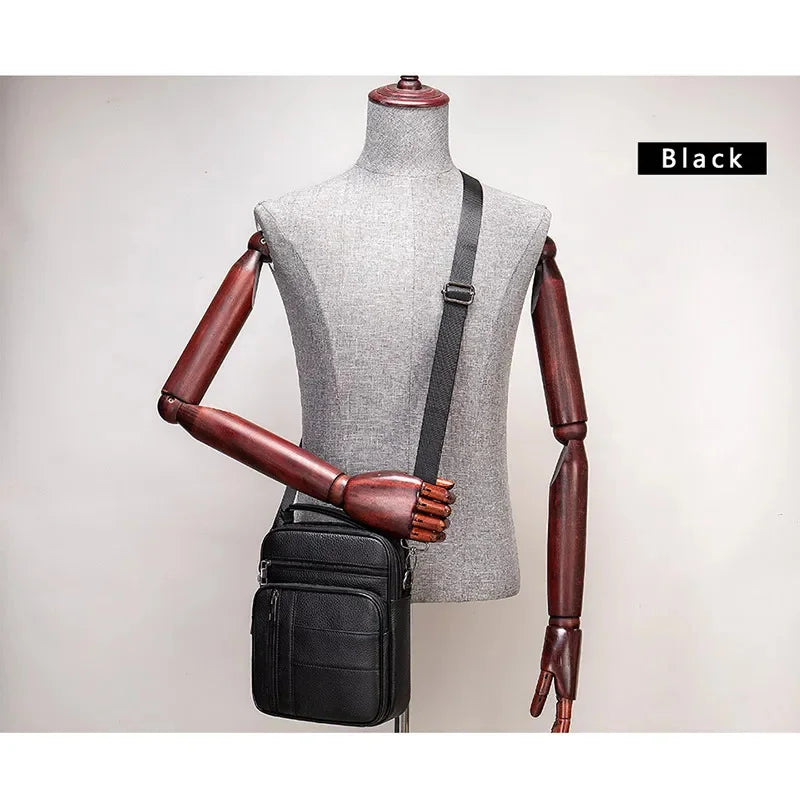 Black Fashion Men Messenger s Genuine Leather Handbags Man Luxury Brand Male Crossbody for Mini Pad Boy Shoulder Bag