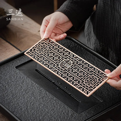 Black Gold Stone Tea Tray Household Modern Simple Ceramic Integrated Water Storage and Drainage Dual-Purpose Tea Table Dry Pou