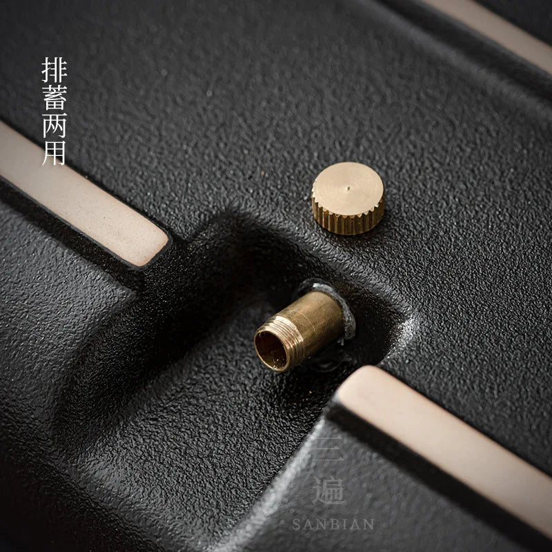 Black Gold Stone Tea Tray Household Modern Simple Ceramic Integrated Water Storage and Drainage Dual-Purpose Tea Table Dry Pou