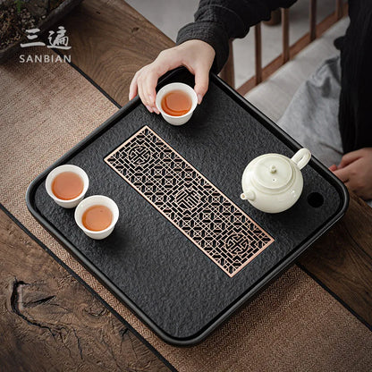 Black Gold Stone Tea Tray Household Modern Simple Ceramic Integrated Water Storage and Drainage Dual-Purpose Tea Table Dry Pou