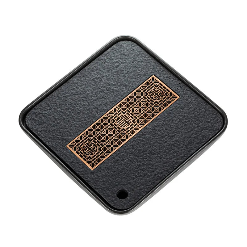Black Gold Stone Tea Tray Household Modern Simple Ceramic Integrated Water Storage and Drainage Dual-Purpose Tea Table Dry Pou