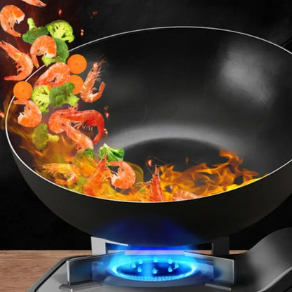 Black King Kong wok gas nitrogen iron pan carbon steel non-stick wok pan uncoated wok extremely iron pan