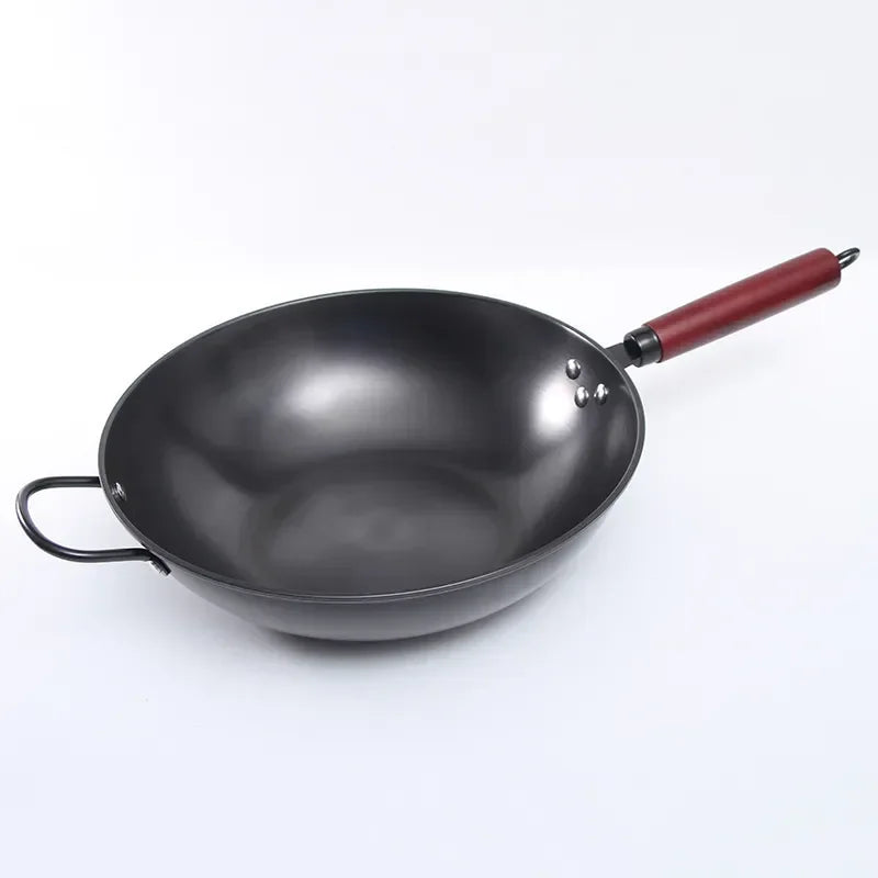 Black King Kong wok gas nitrogen iron pan carbon steel non-stick wok pan uncoated wok extremely iron pan
