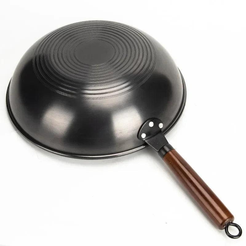 Black King Kong wok gas nitrogen iron pan carbon steel non-stick wok pan uncoated wok extremely iron pan