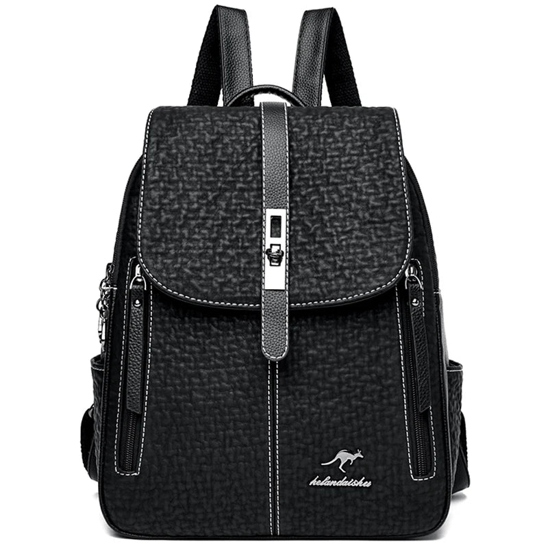 Black Large Capacity SchoolBag For Teenager Girl's Multifunction Casual Women's Designer Backpacks Fashion PU Leather Backpack