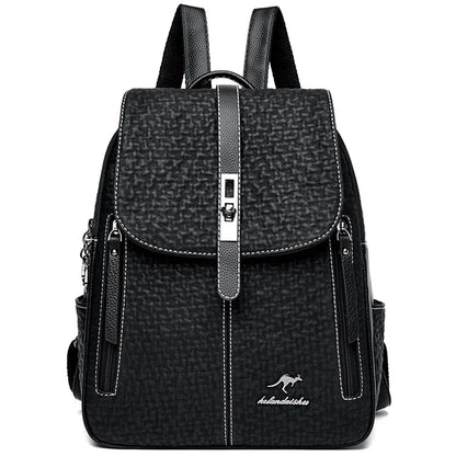 Black Large Capacity SchoolBag For Teenager Girl's Multifunction Casual Women's Designer Backpacks Fashion PU Leather Backpack