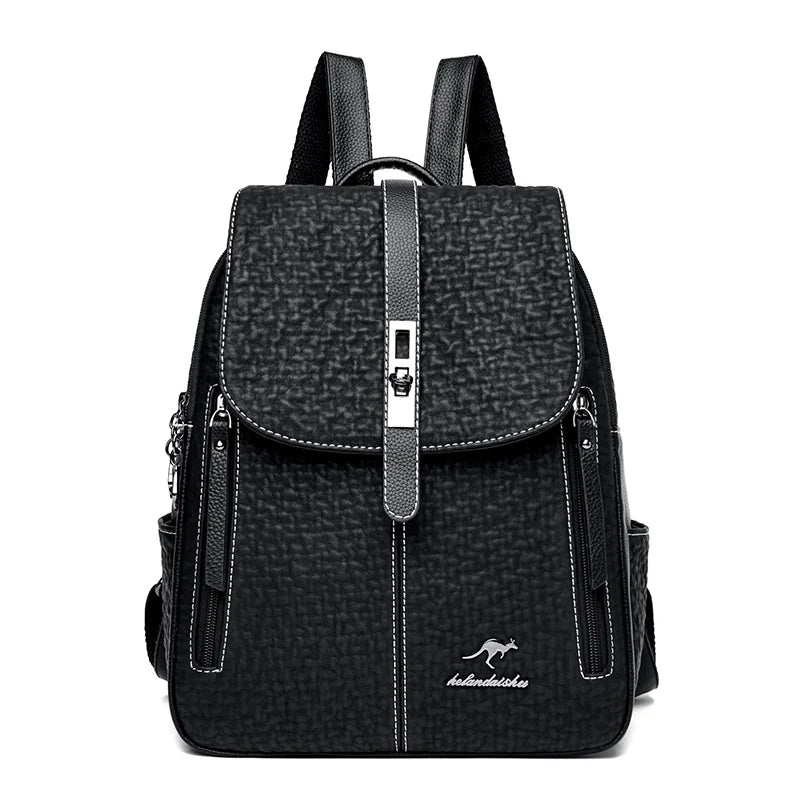 Black Large Capacity SchoolBag For Teenager Girl's Multifunction Casual Women's Designer Backpacks Fashion PU Leather Backpack