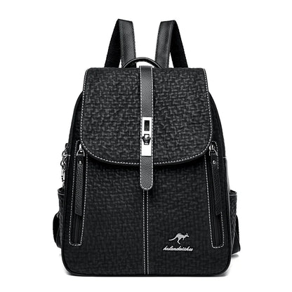 Black Large Capacity SchoolBag For Teenager Girl's Multifunction Casual Women's Designer Backpacks Fashion PU Leather Backpack