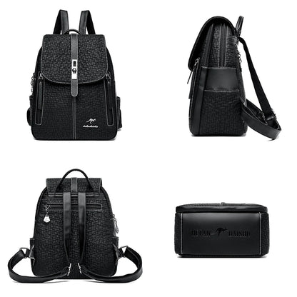 Black Large Capacity SchoolBag For Teenager Girl's Multifunction Casual Women's Designer Backpacks Fashion PU Leather Backpack