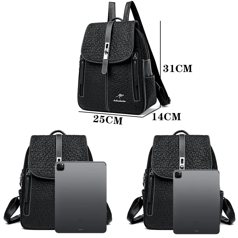 Black Large Capacity SchoolBag For Teenager Girl's Multifunction Casual Women's Designer Backpacks Fashion PU Leather Backpack