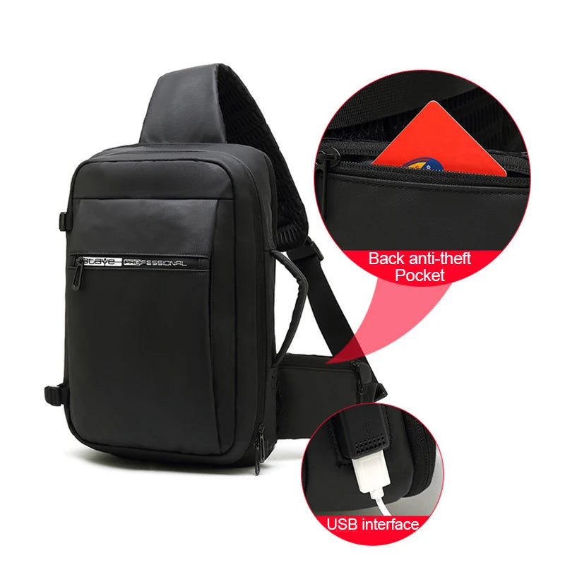 Black Man Bag USB Charging Shoulder Bags  9.7 inch ipad Tote Bags for Documents RFID Anti-theft Travel Strap Handbag