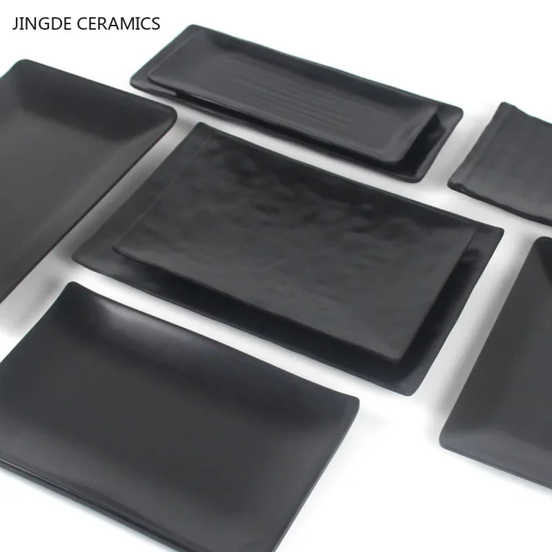 Black Melamine Plate Plastic Barbecue Dish Commercial Cutlery Kitchen Dinner Plates Not Easily Broken Tableware Accessories