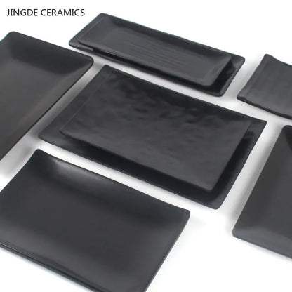 Black Melamine Plate Plastic Barbecue Dish Commercial Cutlery Kitchen Dinner Plates Not Easily Broken Tableware Accessories