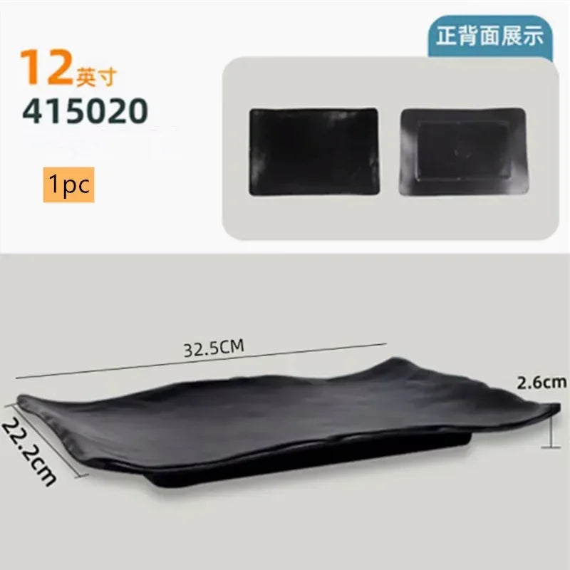 Black Melamine Plate Plastic Barbecue Dish Commercial Cutlery Kitchen Dinner Plates Not Easily Broken Tableware Accessories