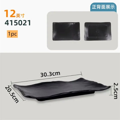 Black Melamine Plate Plastic Barbecue Dish Commercial Cutlery Kitchen Dinner Plates Not Easily Broken Tableware Accessories