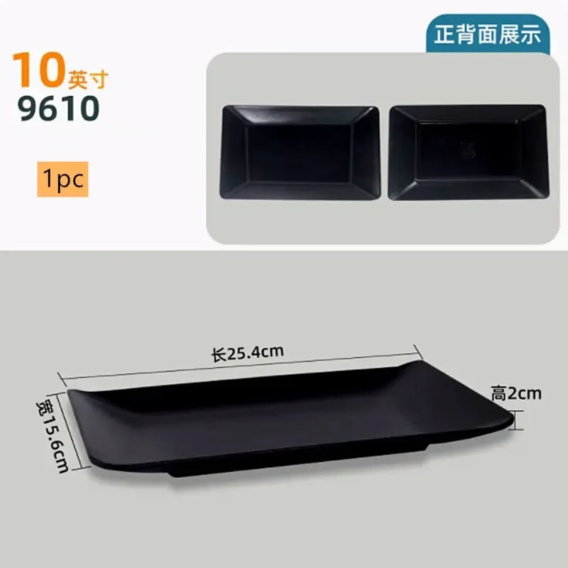 Black Melamine Plate Plastic Barbecue Dish Commercial Cutlery Kitchen Dinner Plates Not Easily Broken Tableware Accessories