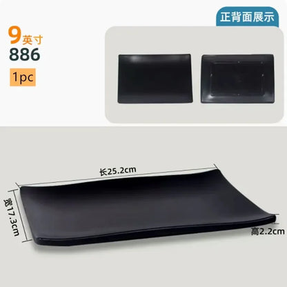 Black Melamine Plate Plastic Barbecue Dish Commercial Cutlery Kitchen Dinner Plates Not Easily Broken Tableware Accessories