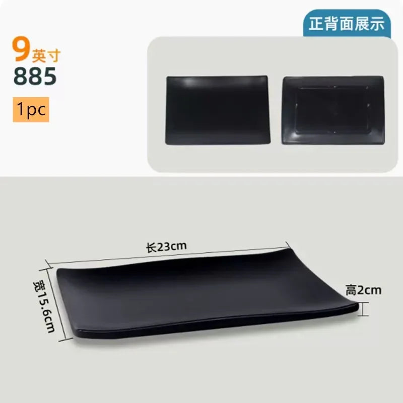Black Melamine Plate Plastic Barbecue Dish Commercial Cutlery Kitchen Dinner Plates Not Easily Broken Tableware Accessories