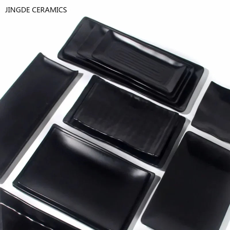 Black Melamine Plate Plastic Barbecue Dish Commercial Cutlery Kitchen Dinner Plates Not Easily Broken Tableware Accessories