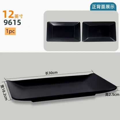 Black Melamine Plate Plastic Barbecue Dish Commercial Cutlery Kitchen Dinner Plates Not Easily Broken Tableware Accessories