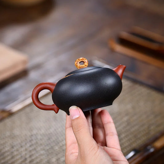 Black Mud Master Hand-painted Little Moon Shadow Zisha Teapot, Yixing Handmade Pot, Kung-Fu Teaware, Purple Clay Drinkware, Puer