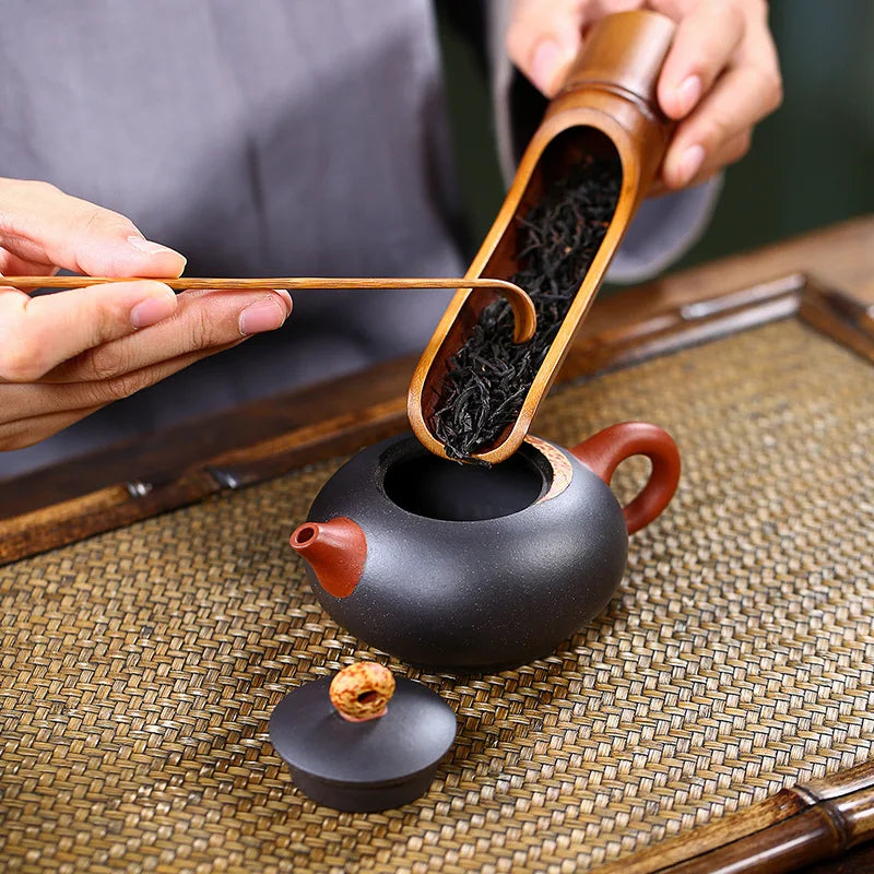 Black Mud Master Hand-painted Little Moon Shadow Zisha Teapot, Yixing Handmade Pot, Kung-Fu Teaware, Purple Clay Drinkware, Puer