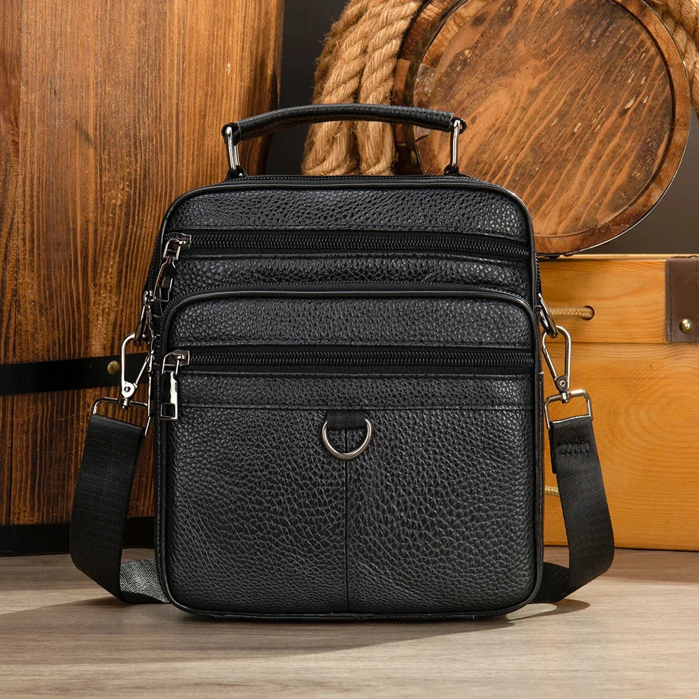 Black New Genuine Leather Crossbody Male Messenger Casual Business Briefcase Style Men Shoulder Bag