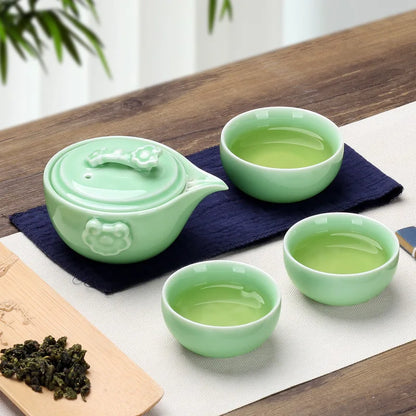 Black Pottery One Pot Three Cups Tea Sets Portable Travel Home Office Cups Ceramic Tea Coffee Container With Bag Free shipping