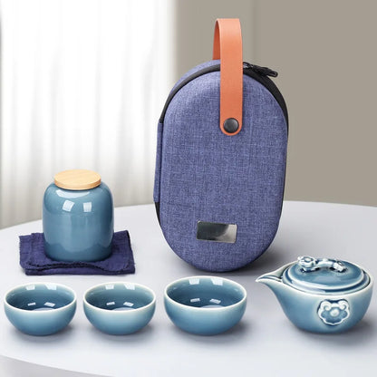 Black Pottery One Pot Three Cups Tea Sets Portable Travel Home Office Cups Ceramic Tea Coffee Container With Bag Free shipping
