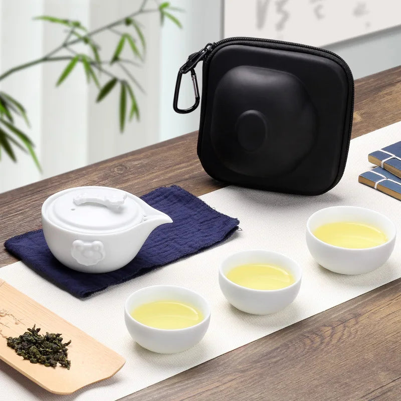 Black Pottery One Pot Three Cups Tea Sets Portable Travel Home Office Cups Ceramic Tea Coffee Container With Bag Free shipping