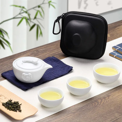 Black Pottery One Pot Three Cups Tea Sets Portable Travel Home Office Cups Ceramic Tea Coffee Container With Bag Free shipping
