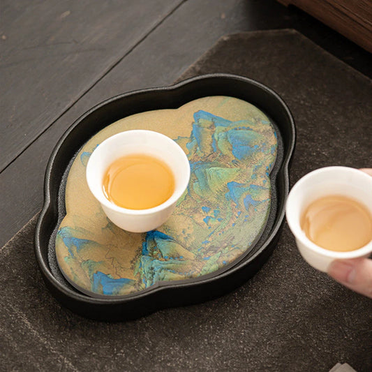Black Pottery Water Absorption Type Tea Tray Home Quick Drying Teapot Trays Small Dry Brewing Tea Table Chinese Tea Accessories