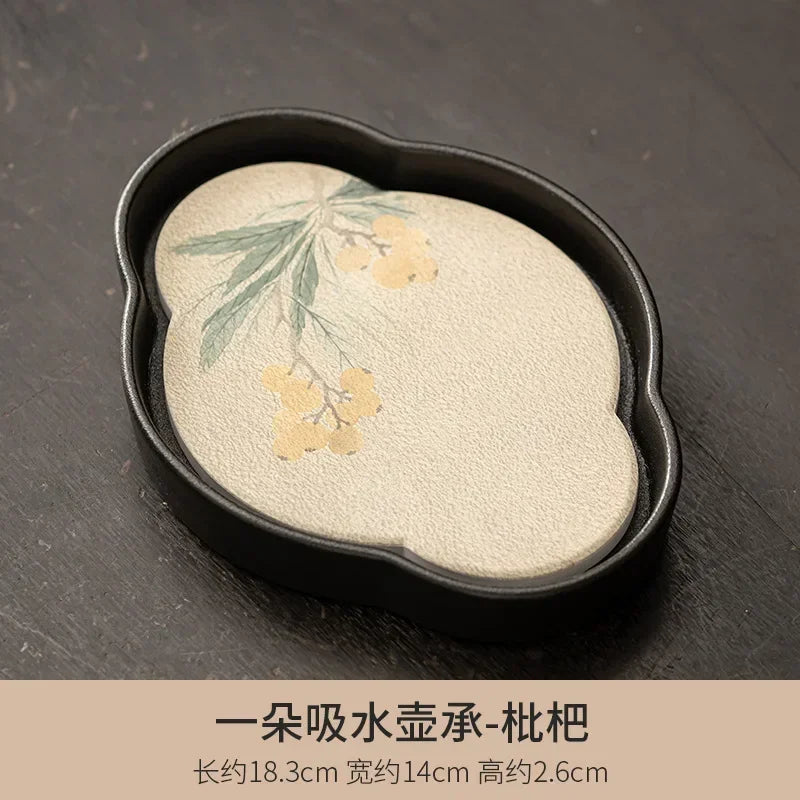 Black Pottery Water Absorption Type Tea Tray Home Quick Drying Teapot Trays Small Dry Brewing Tea Table Chinese Tea Accessories