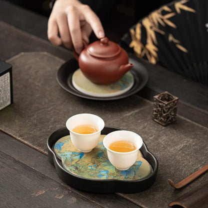 Black Pottery Water Absorption Type Tea Tray Home Quick Drying Teapot Trays Small Dry Brewing Tea Table Chinese Tea Accessories