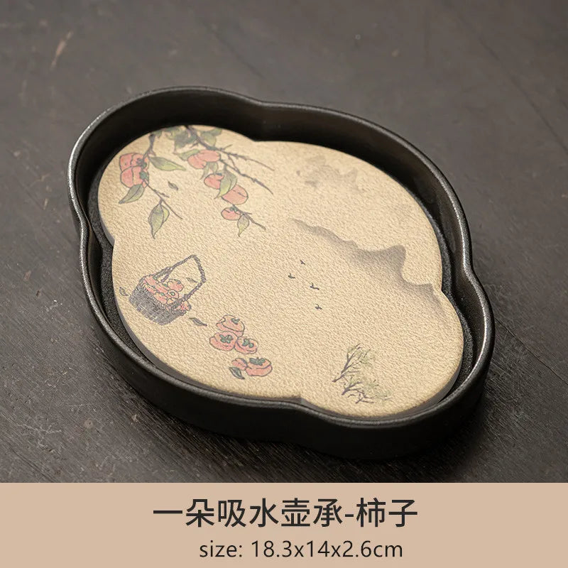 Black Pottery Water Absorption Type Tea Tray Home Quick Drying Teapot Trays Small Dry Brewing Tea Table Chinese Tea Accessories