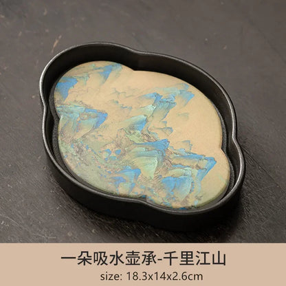 Black Pottery Water Absorption Type Tea Tray Home Quick Drying Teapot Trays Small Dry Brewing Tea Table Chinese Tea Accessories