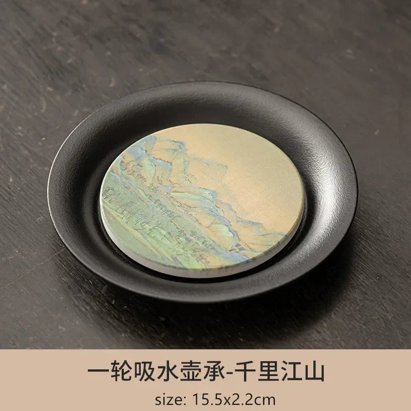 Black Pottery Water Absorption Type Tea Tray Home Quick Drying Teapot Trays Small Dry Brewing Tea Table Chinese Tea Accessories
