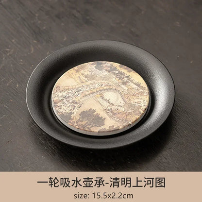 Black Pottery Water Absorption Type Tea Tray Home Quick Drying Teapot Trays Small Dry Brewing Tea Table Chinese Tea Accessories