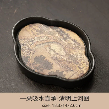 Black Pottery Water Absorption Type Tea Tray Home Quick Drying Teapot Trays Small Dry Brewing Tea Table Chinese Tea Accessories