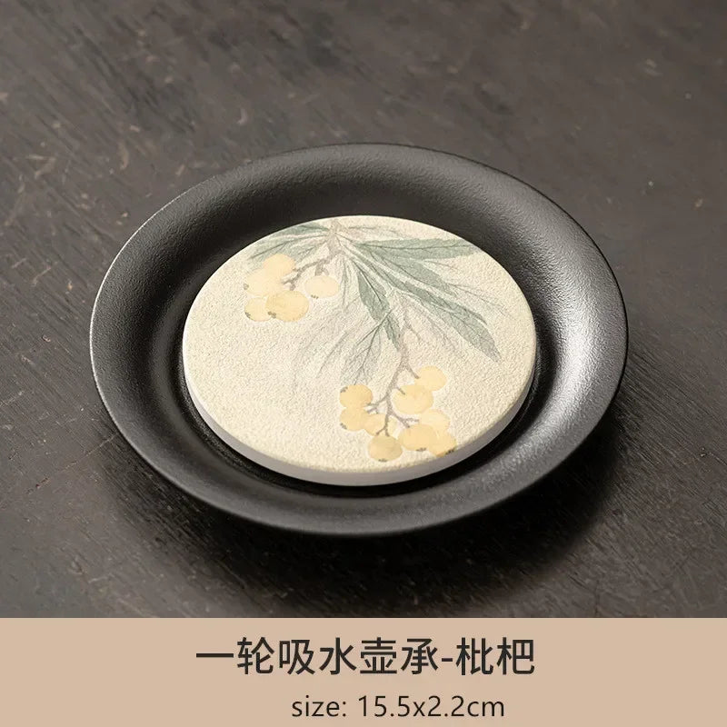 Black Pottery Water Absorption Type Tea Tray Home Quick Drying Teapot Trays Small Dry Brewing Tea Table Chinese Tea Accessories