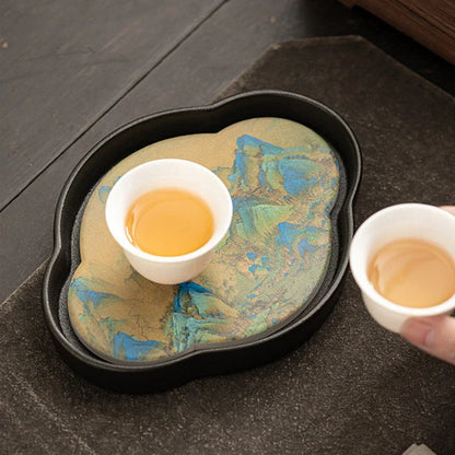 Black Pottery Water Absorption Type Tea Tray Home Quick Drying Teapot Trays Small Dry Brewing Tea Table Chinese Tea Accessories