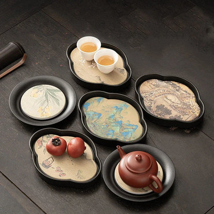 Black Pottery Water Absorption Type Tea Tray Home Quick Drying Teapot Trays Small Dry Brewing Tea Table Chinese Tea Accessories