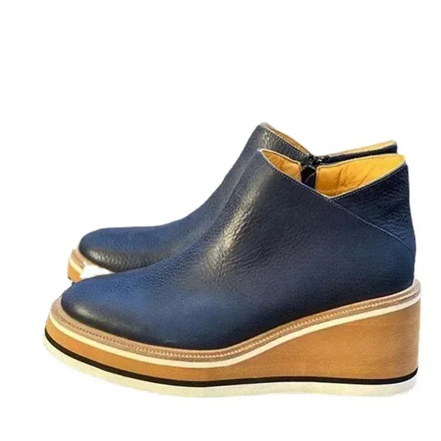 Black Rubber Ankle Women High Leather Shoe Wedge Heel Short Round Booties Trend Barrel Plus Platform Brown Heels Size Toe Boots