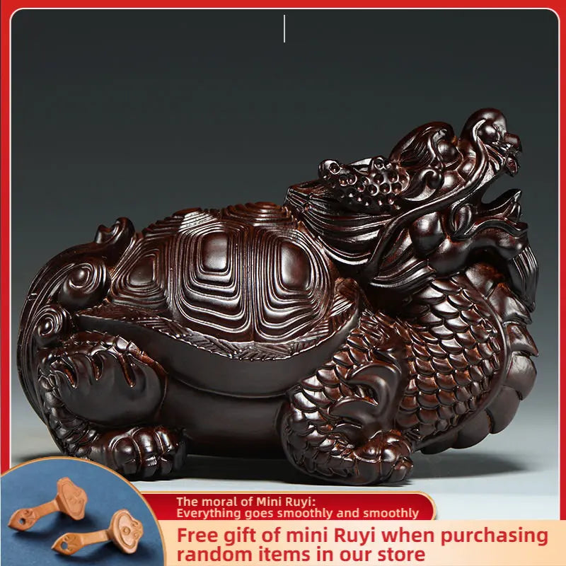 Black Sandalwood Carving Dragon Turtle Mahogany Carving Artifact Solid Wood Leading Turtle Basalt Home  Decoration Ornaments