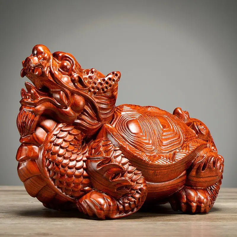 Black Sandalwood Carving Dragon Turtle Mahogany Carving Artifact Solid Wood Leading Turtle Basalt Home  Decoration Ornaments