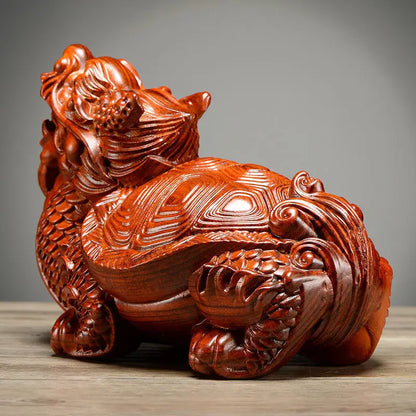 Black Sandalwood Carving Dragon Turtle Mahogany Carving Artifact Solid Wood Leading Turtle Basalt Home  Decoration Ornaments